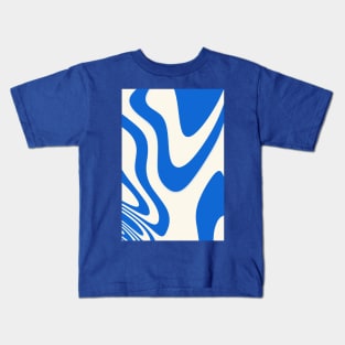 Off White & Cobalt Blue Fluid Pattern Design Kids T-Shirt